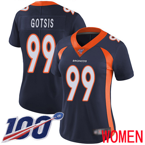 Women Denver Broncos 99 Adam Gotsis Navy Blue Alternate Vapor Untouchable Limited Player 100th Season Football NFL Jersey
